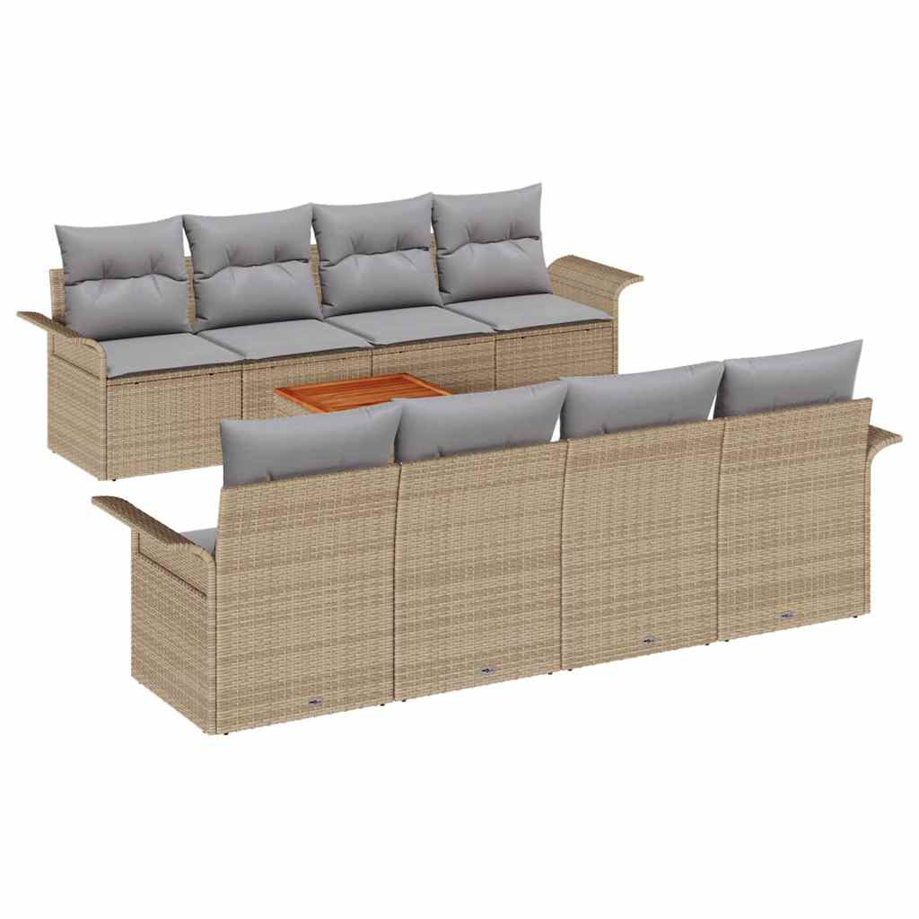 Conjunto de Sofá de Jardim 9 pcs Bege Rattan Sintético