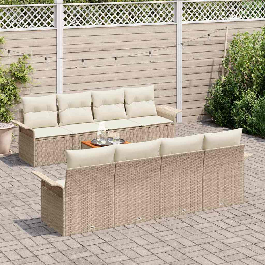Conjunto de Sofá de Jardim 9 pcs Bege Rattan Sintético
