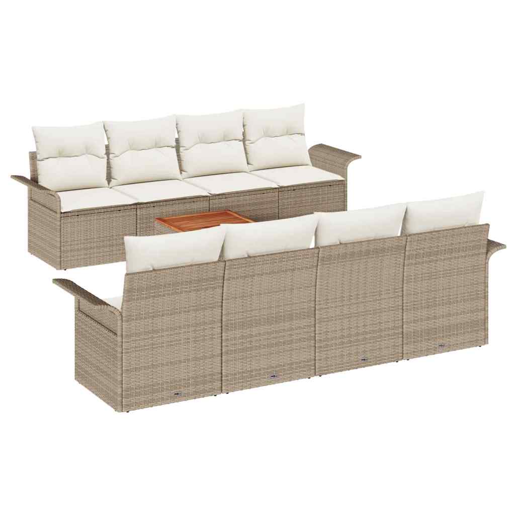 Conjunto de Sofá de Jardim 9 pcs Bege Rattan Sintético