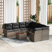Conjunto de Sofá de Jardim 9 pcs Cinzeto Rattan Sintético