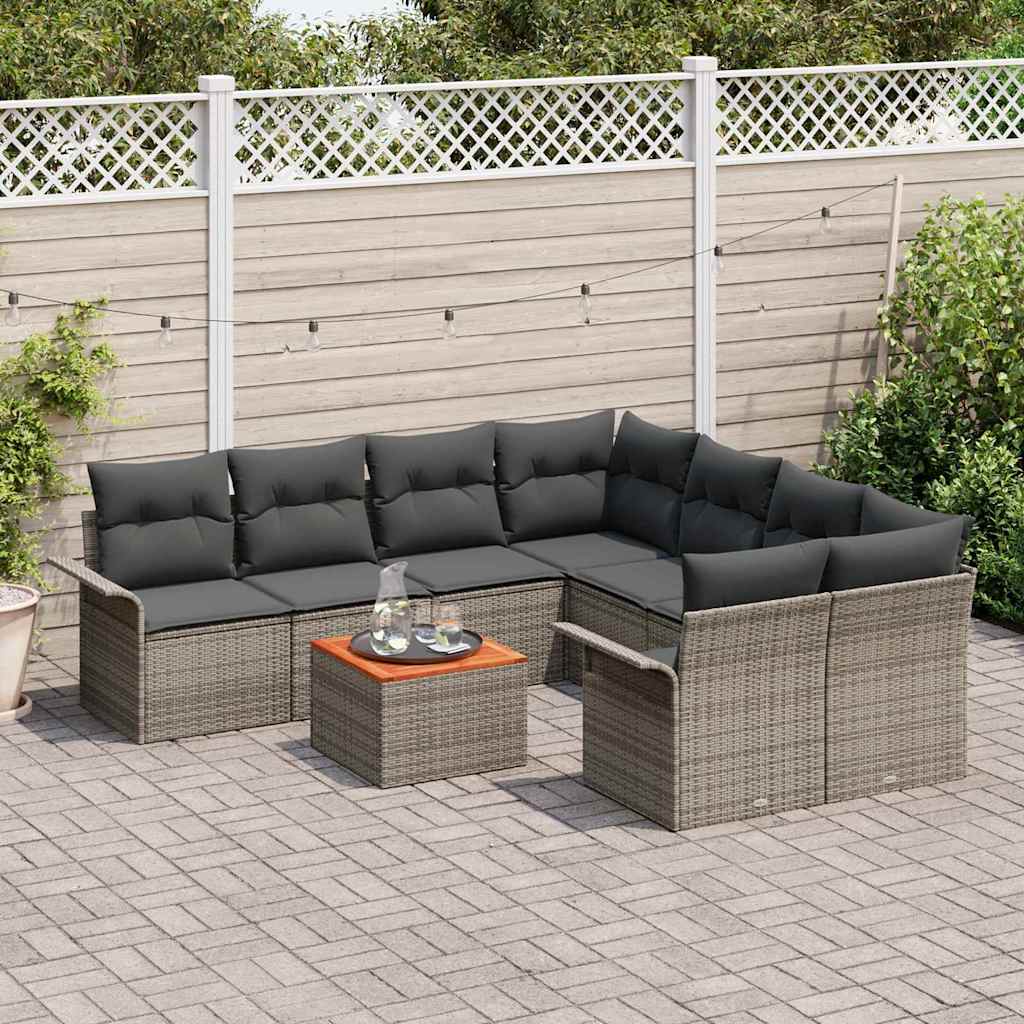 Conjunto de Sofá de Jardim 9 pcs Cinzeto Rattan Sintético