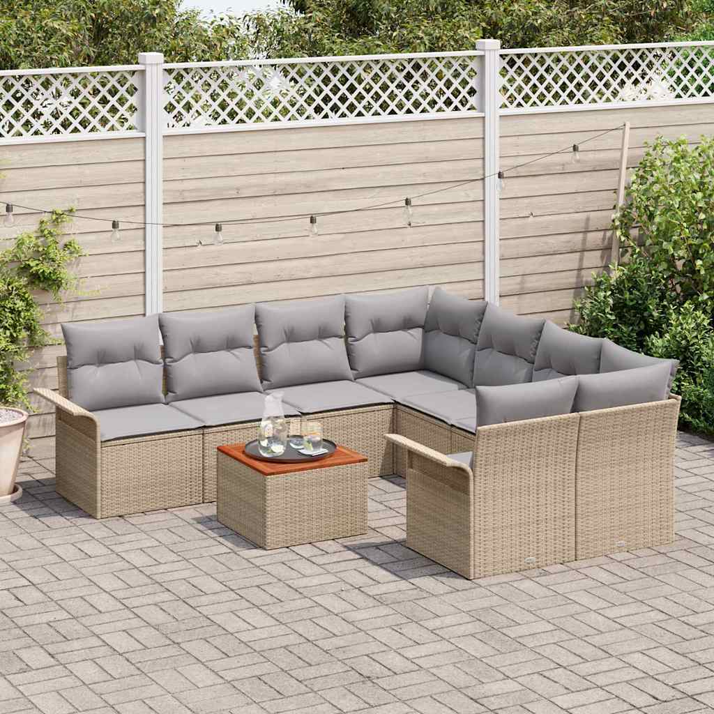 Conjunto de Sofá de Jardim 9 pcs Bege Rattan Sintético