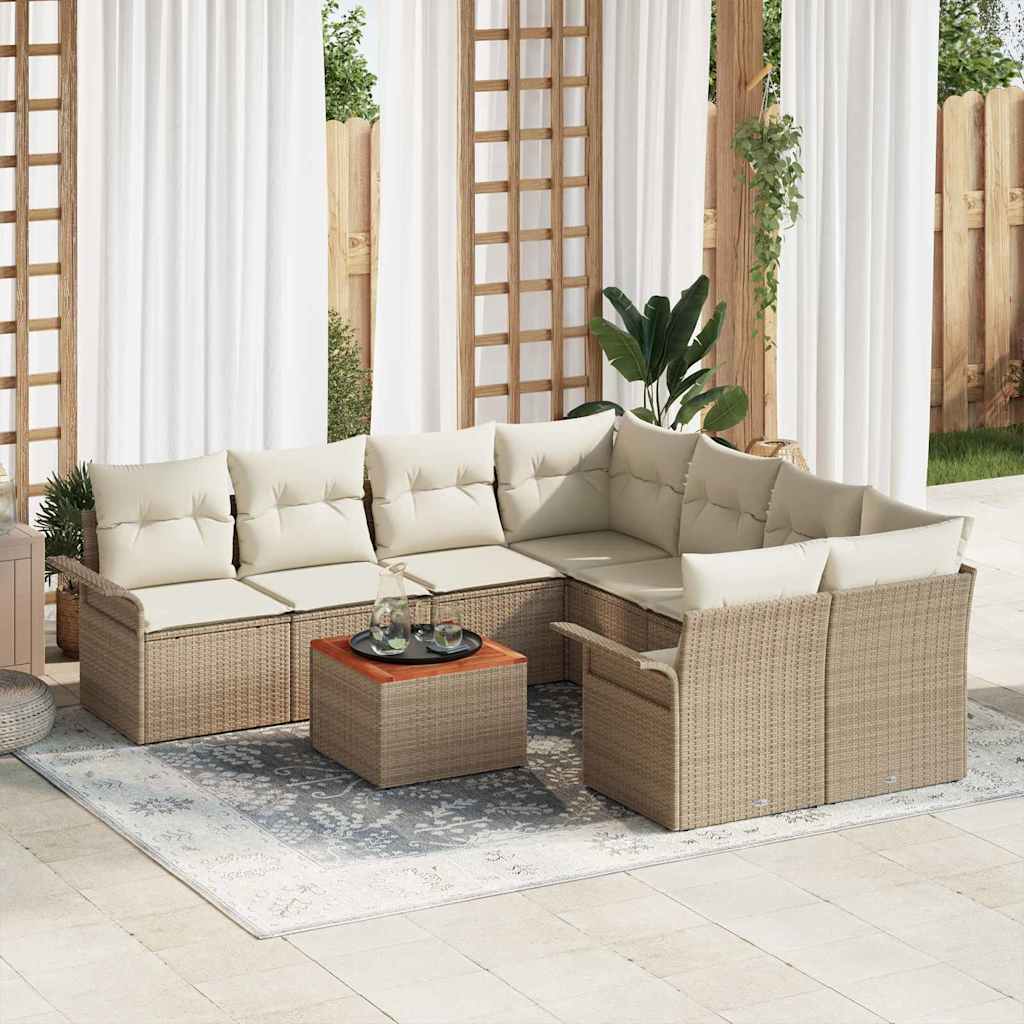 Conjunto de Sofá de Jardim 9 pcs Bege Rattan Sintético