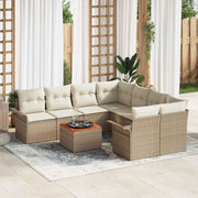 Conjunto de Sofá de Jardim 9 pcs Bege Rattan Sintético