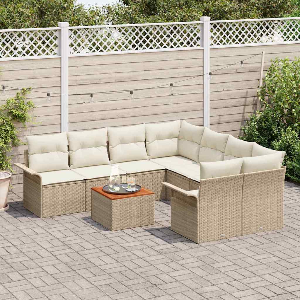 Conjunto de Sofá de Jardim 9 pcs Bege Rattan Sintético