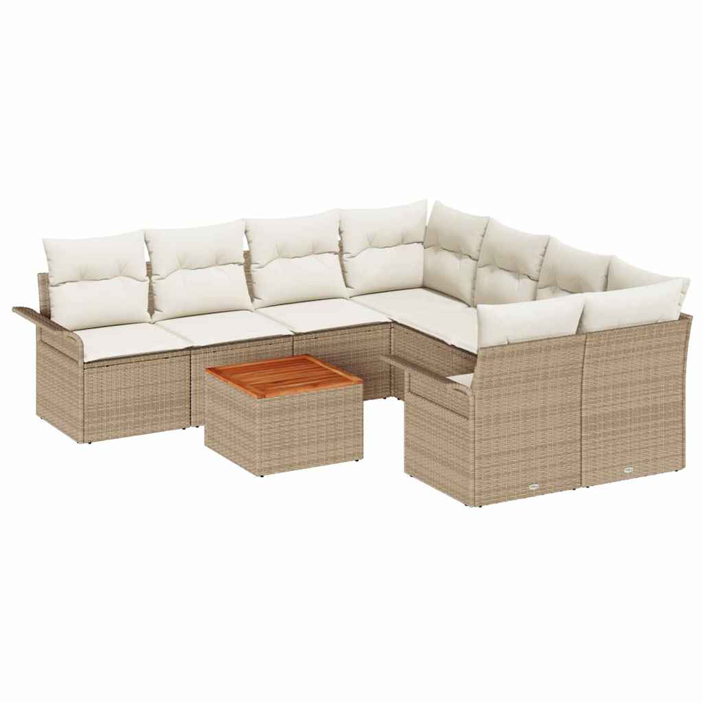 Conjunto de Sofá de Jardim 9 pcs Bege Rattan Sintético