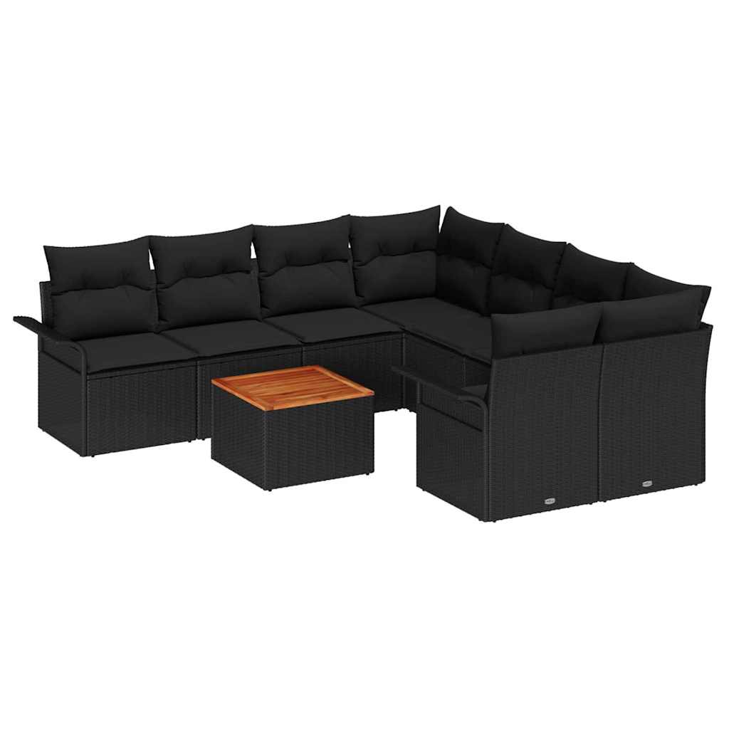 Conjunto de Sofá de Jardim 9 pcs Preto Rattan Sintético