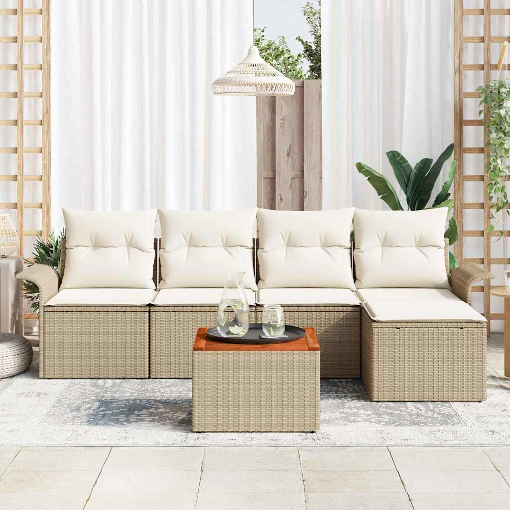 Conjunto de Sofá de Jardim 6 pcs Bege Rattan Sintético