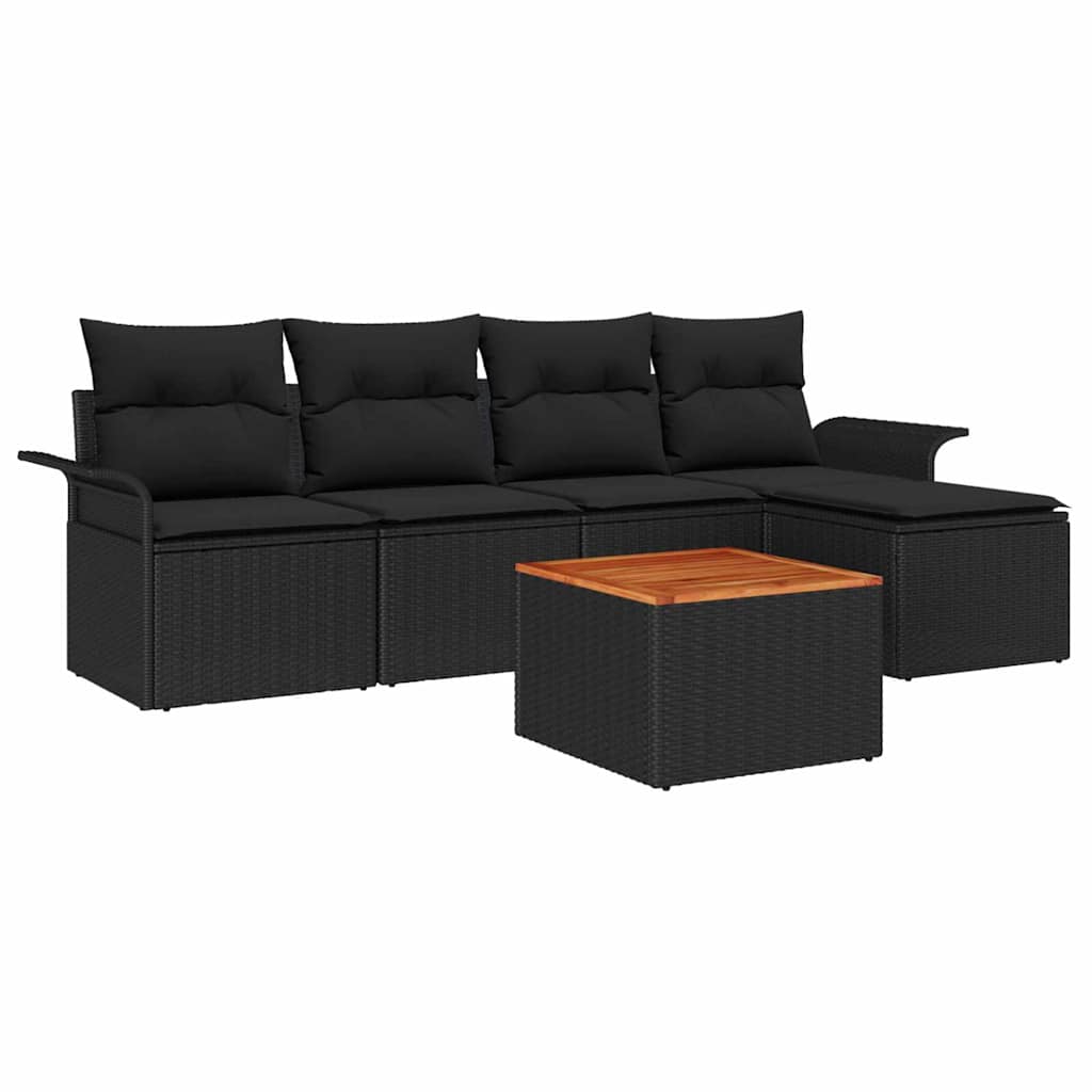 Conjunto de Sofá de Jardim 6 pcs Preto Rattan Sintético