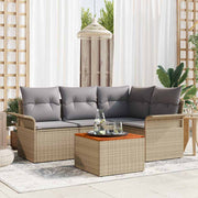 Conjunto de Sofá de Jardim 5 pcs Bege Rattan Sintético