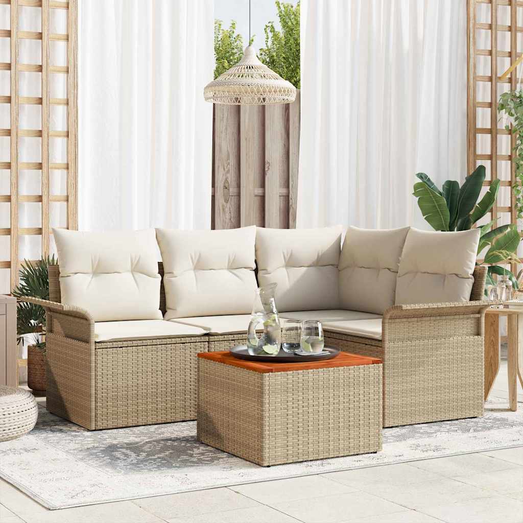 Conjunto de Sofá de Jardim 5 pcs Bege Rattan Sintético