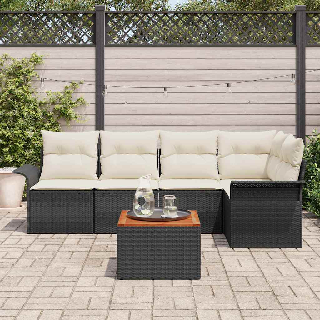 Conjunto de Sofá de Jardim 6 pcs Preto Rattan Sintético