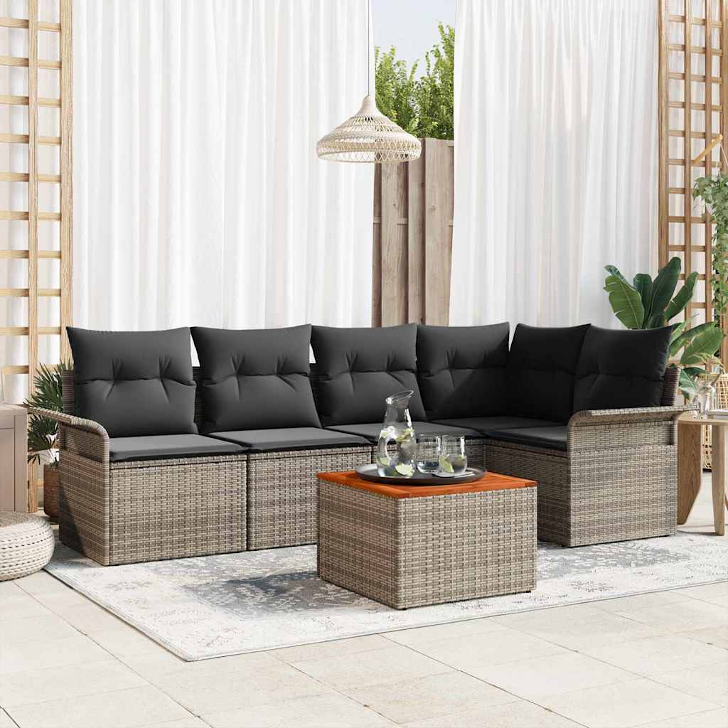 Conjunto de Sofá de Jardim 6 pcs Cinzeto Rattan Sintético