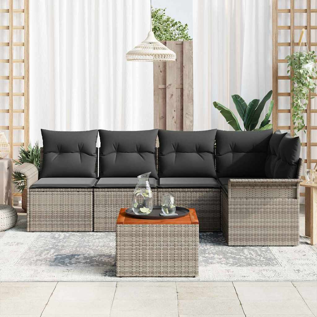 Conjunto de Sofá de Jardim 6 pcs Cinzeto Rattan Sintético