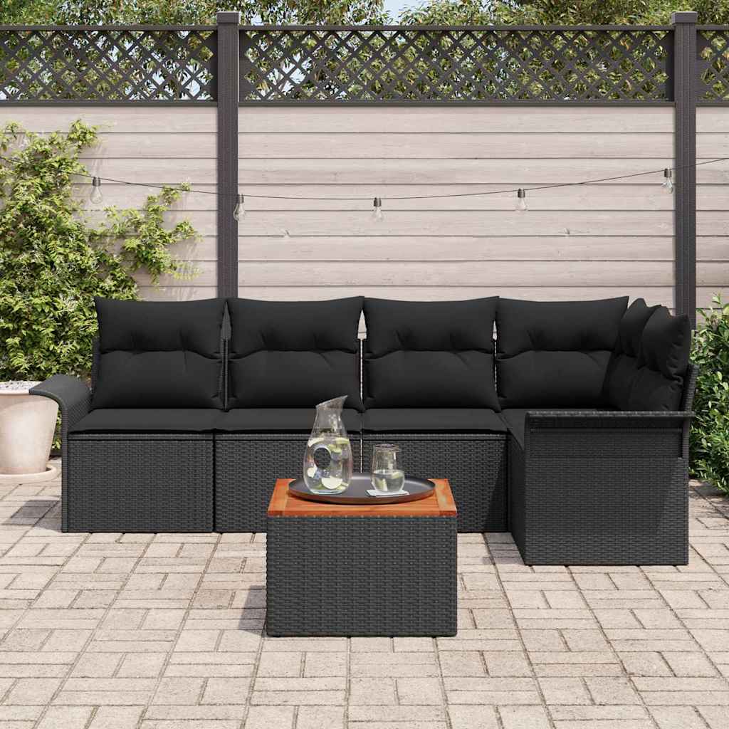 Conjunto de Sofá de Jardim 6 pcs Preto Rattan Sintético