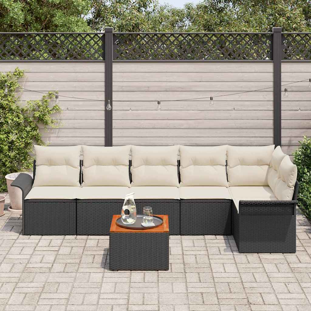 Conjunto de Sofá de Jardim 7 pcs Preto Rattan Sintético