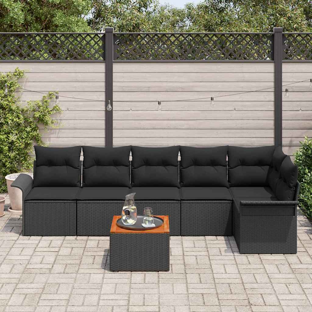 Conjunto de Sofá de Jardim 7 pcs Preto Rattan Sintético