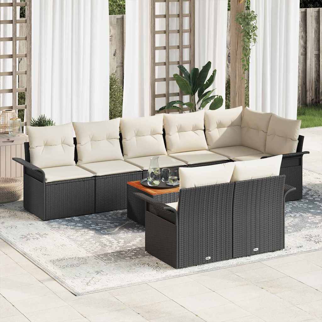 Conjunto de Sofá de Jardim 9 pcs Preto Rattan Sintético
