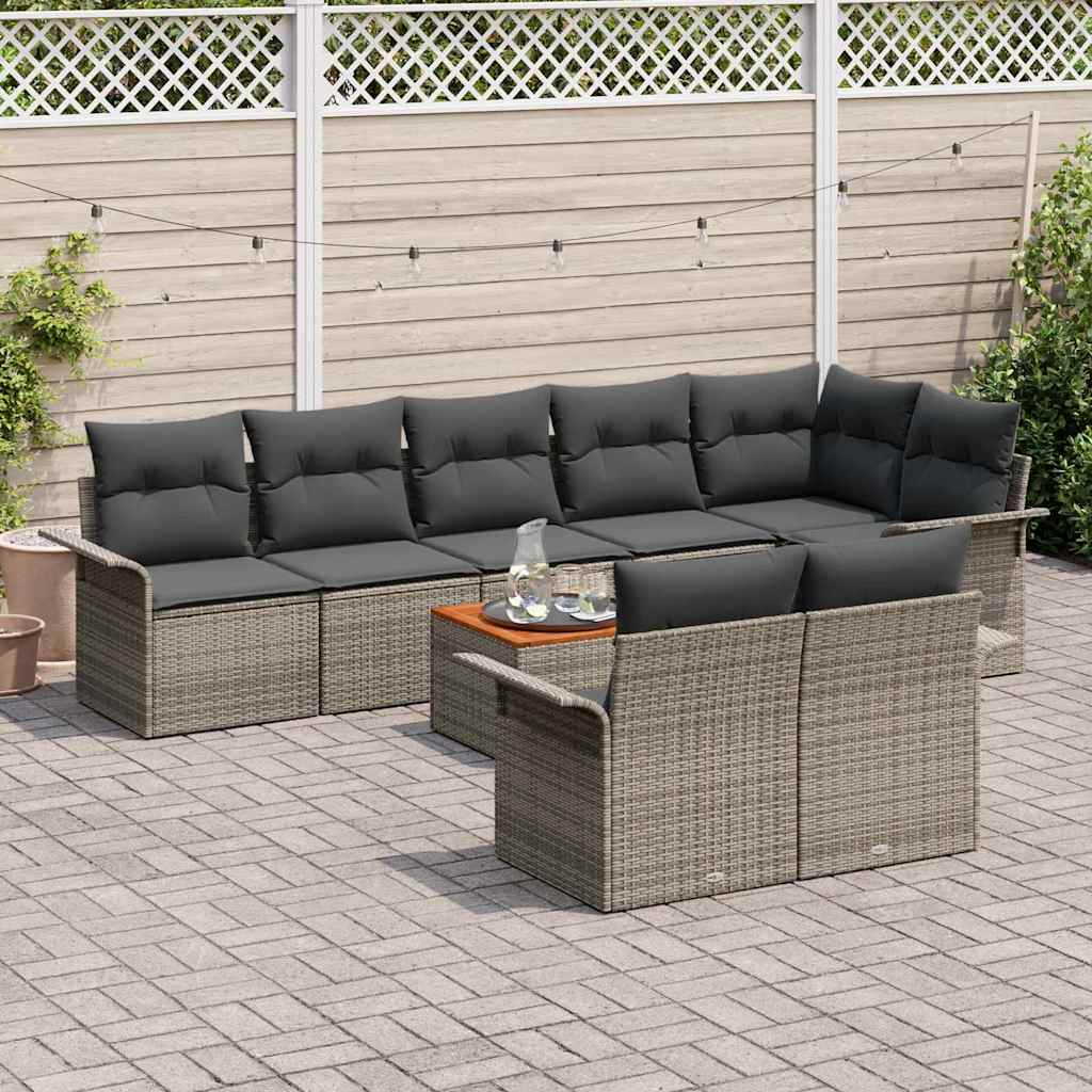 Conjunto de Sofá de Jardim 9 pcs Cinzeto Rattan Sintético