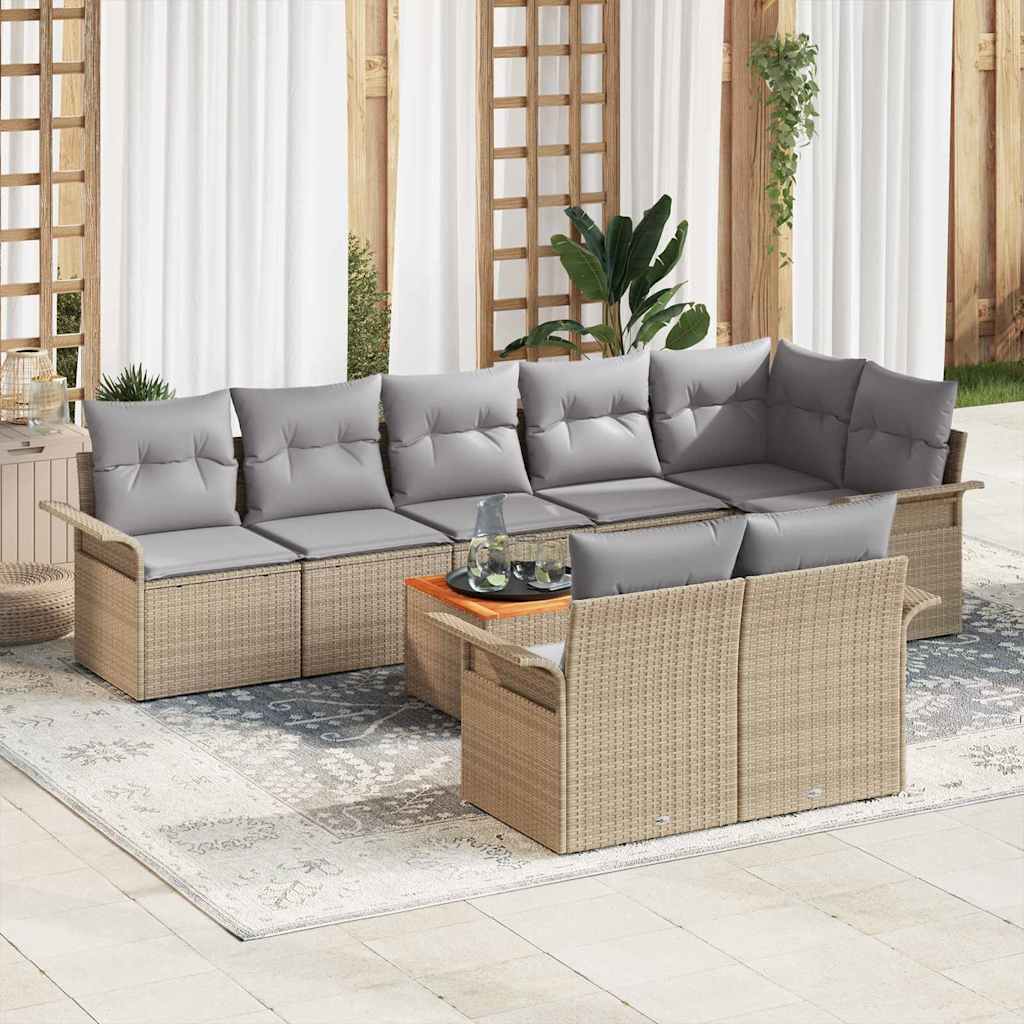 Conjunto de Sofá de Jardim 9 pcs Bege Rattan Sintético