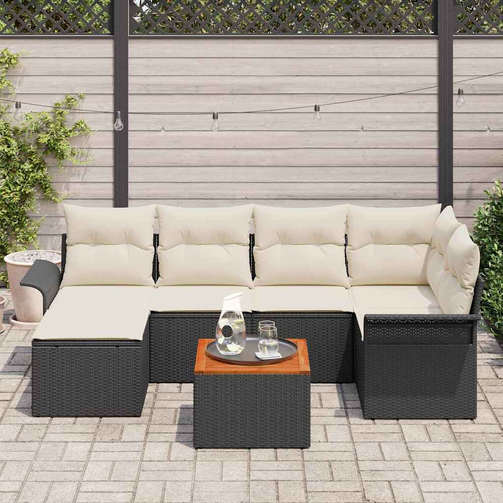 Conjunto de Sofá de Jardim 7 pcs Preto Rattan Sintético