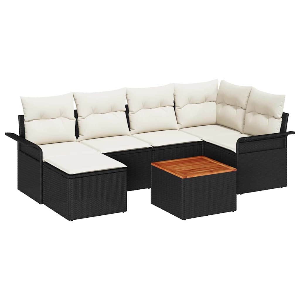 Conjunto de Sofá de Jardim 7 pcs Preto Rattan Sintético