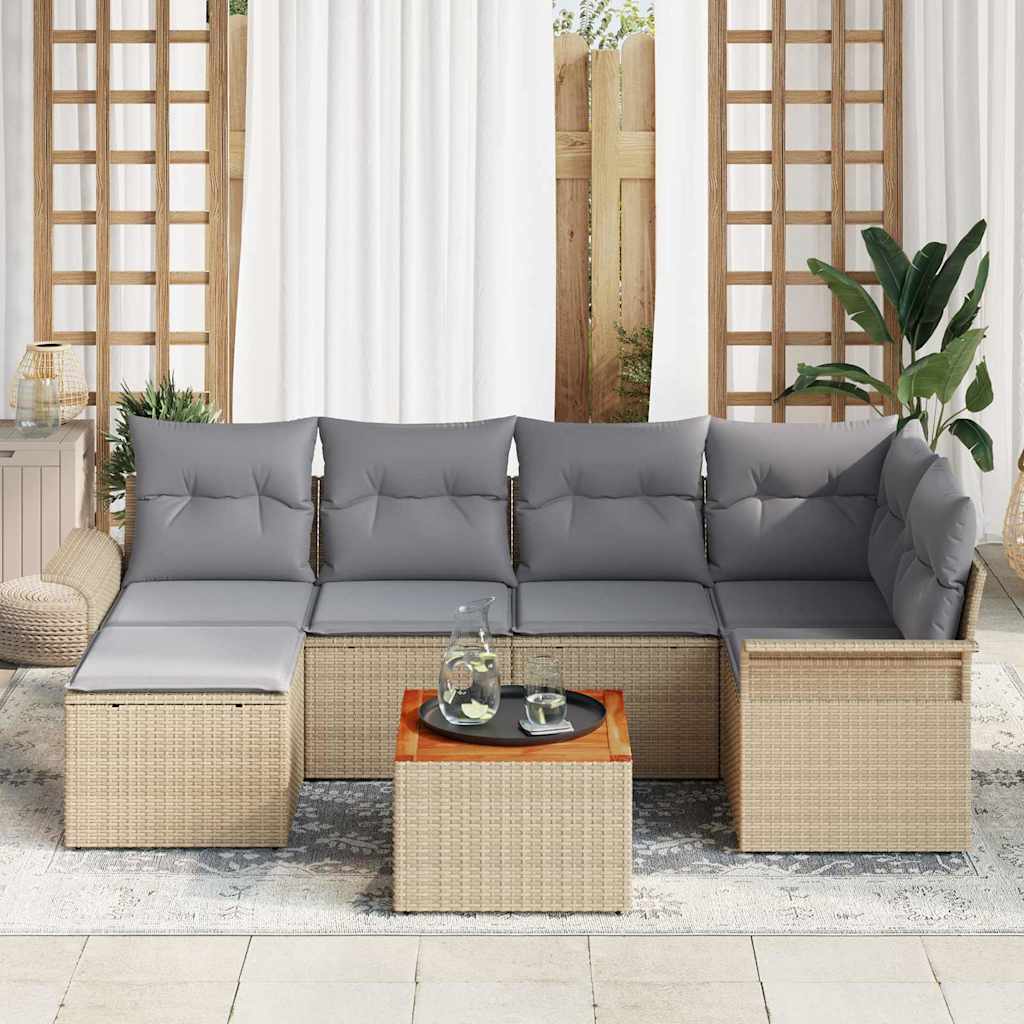 Conjunto de Sofá de Jardim 7 pcs Bege Rattan Sintético