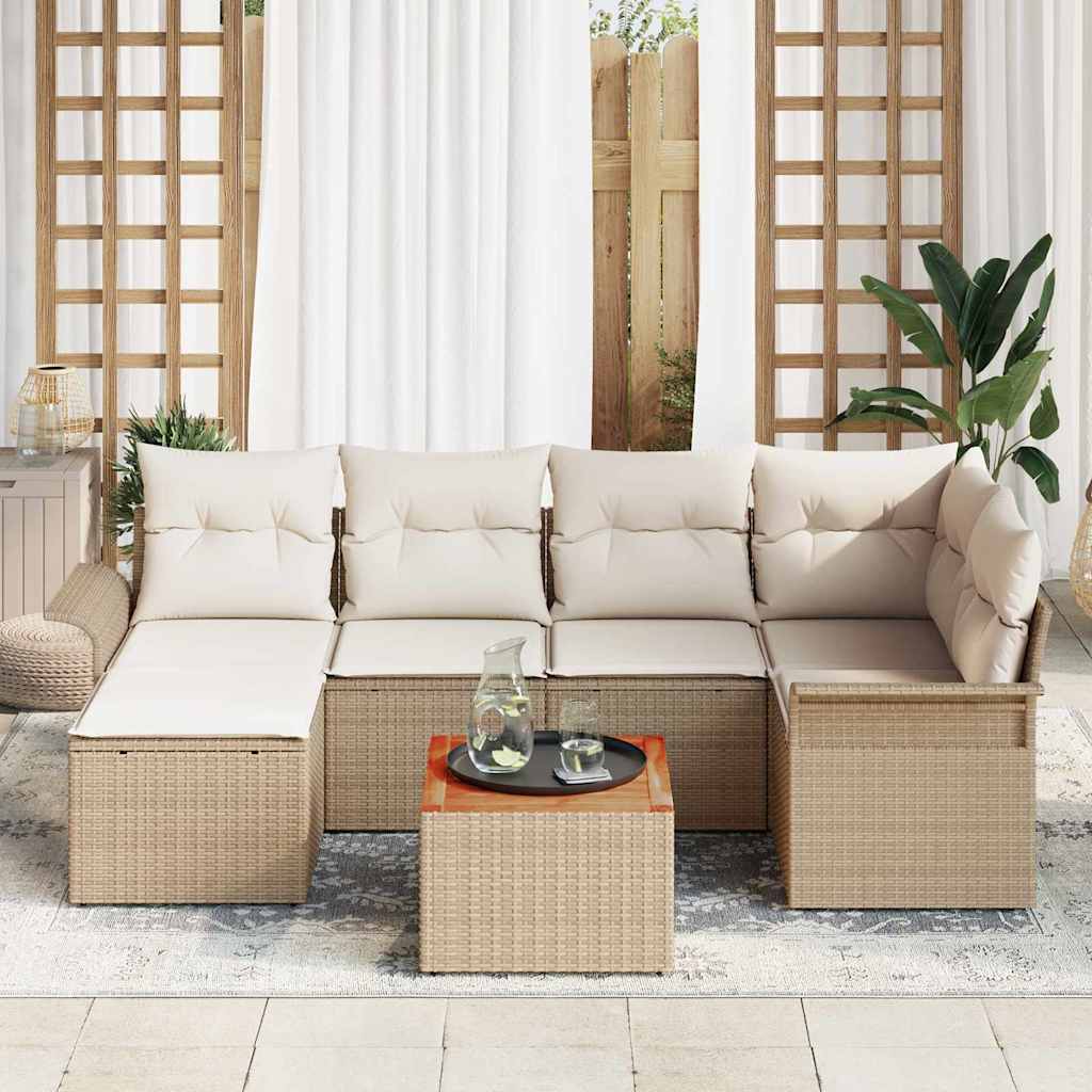 Conjunto de Sofá de Jardim 7 pcs Bege Rattan Sintético