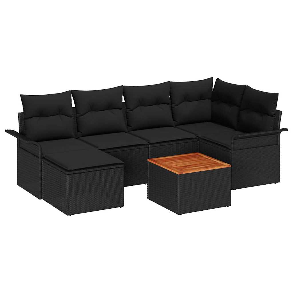 Conjunto de Sofá de Jardim 7 pcs Preto Rattan Sintético