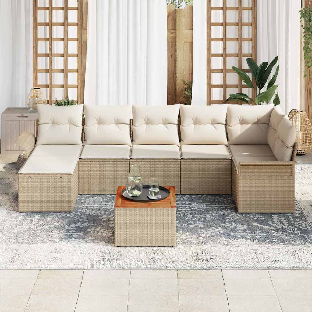 Conjunto de Sofá de Jardim 8 pcs Bege Rattan Sintético