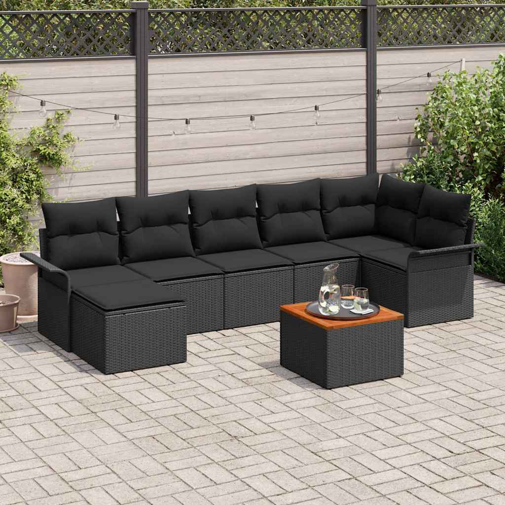 Conjunto de Sofá de Jardim 8 pcs Preto Rattan Sintético