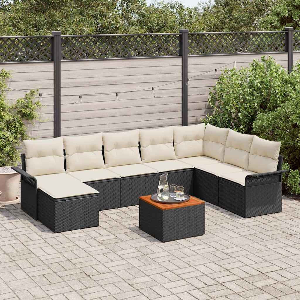 Conjunto de Sofá de Jardim 9 pcs Preto Rattan Sintético