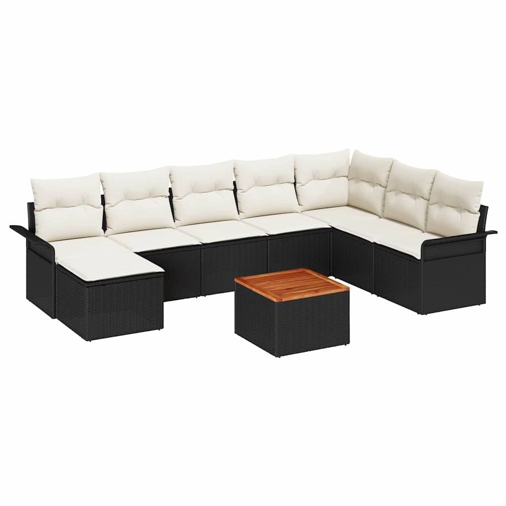 Conjunto de Sofá de Jardim 9 pcs Preto Rattan Sintético