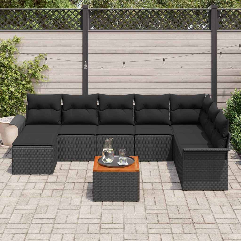 Conjunto de Sofá de Jardim 9 pcs Preto Rattan Sintético