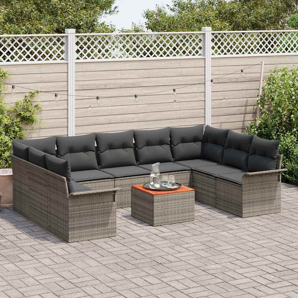 Conjunto de Sofá de Jardim 10 pcs Cinzeto Rattan Sintético