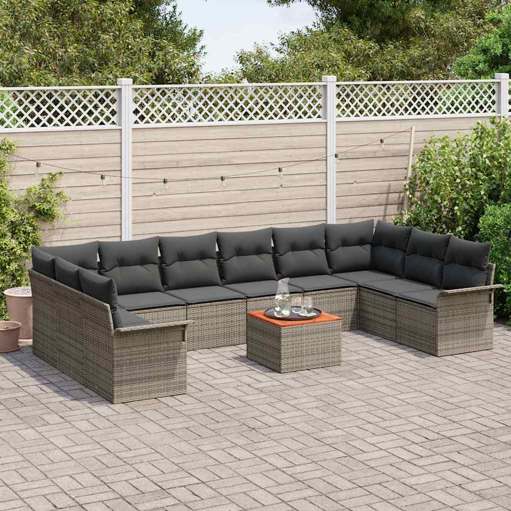 Conjunto de Sofá de Jardim 11 pcs Cinzeto Rattan Sintético