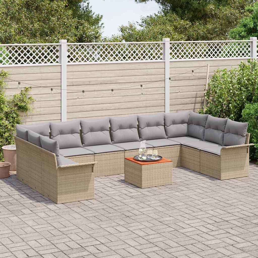 Conjunto de Sofá de Jardim 11 pcs Bege Rattan Sintético