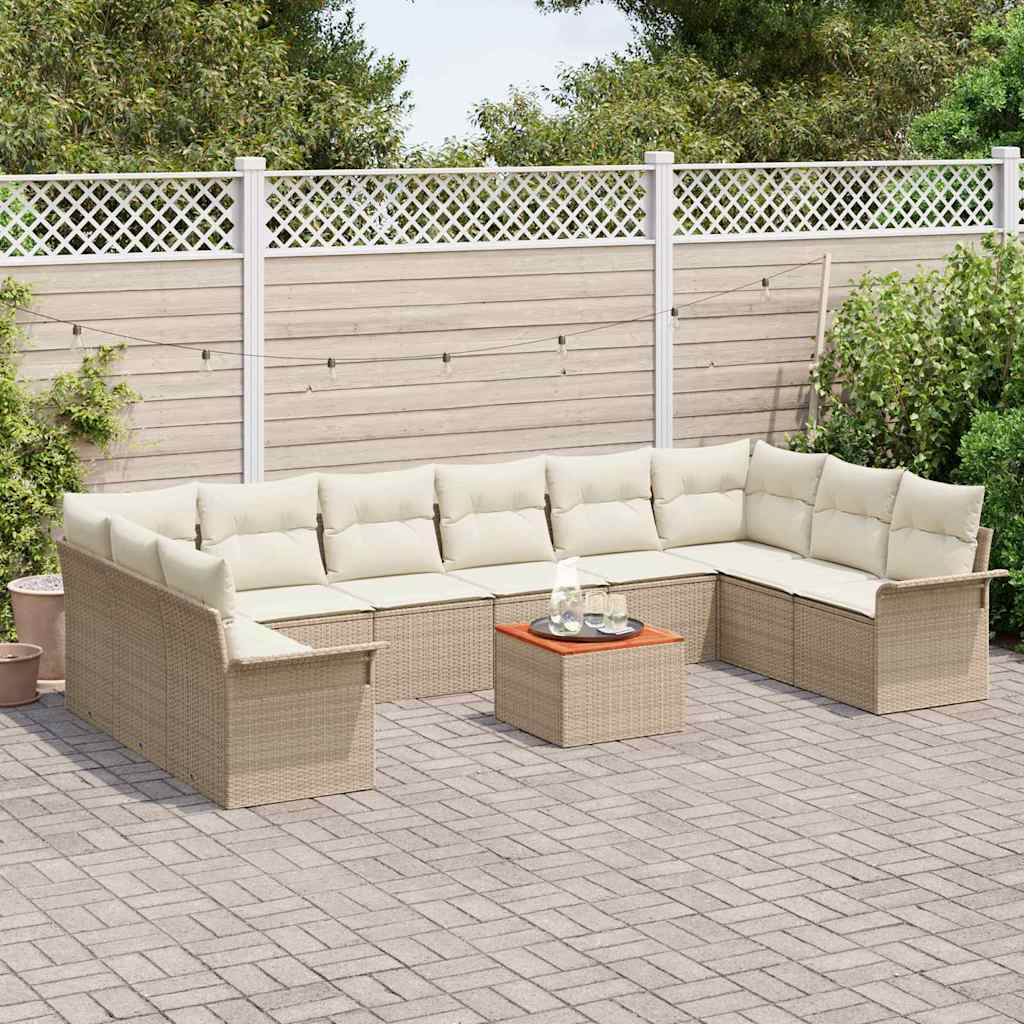 Conjunto de Sofá de Jardim 11 pcs Bege Rattan Sintético