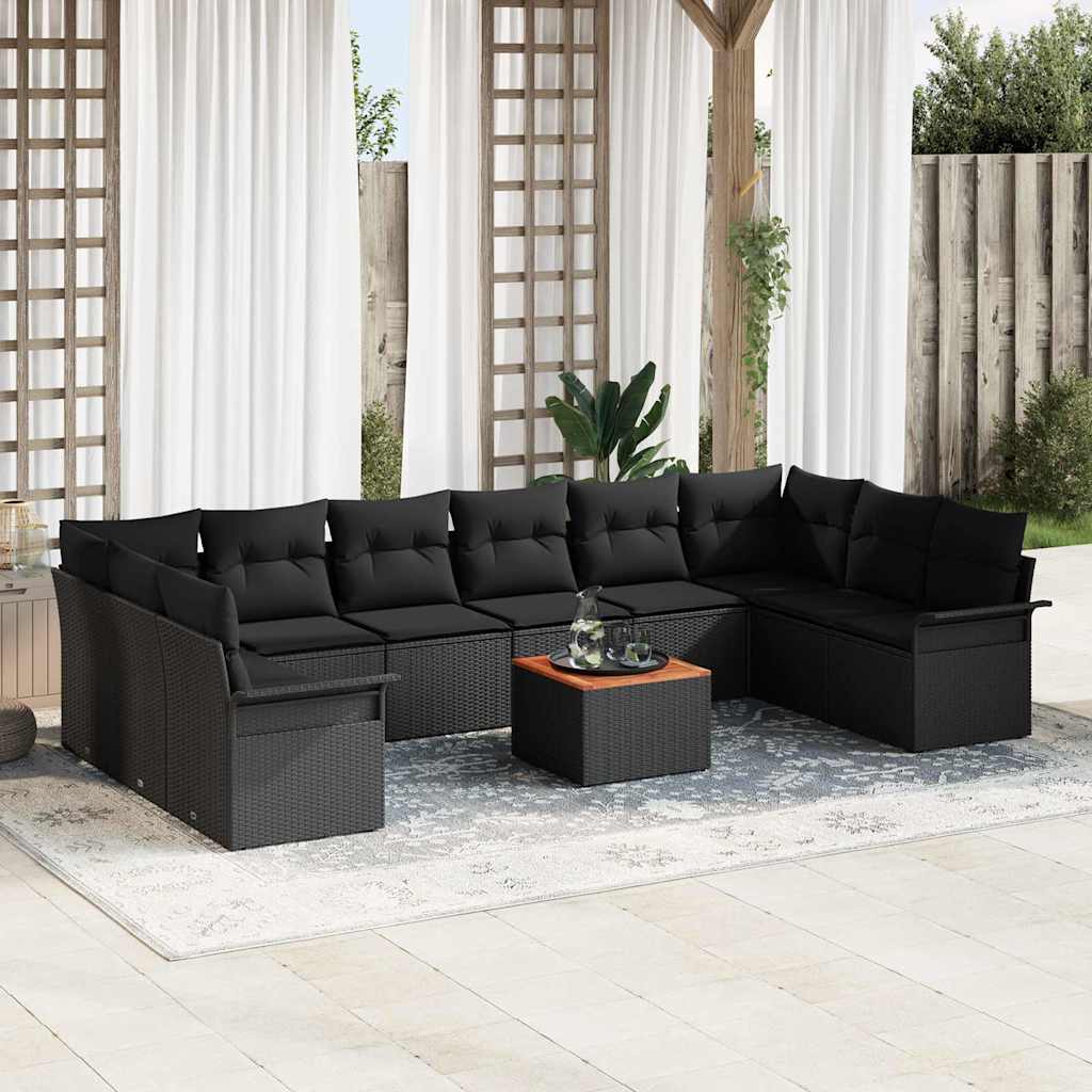 Conjunto de Sofá de Jardim 11 pcs Preto Rattan Sintético