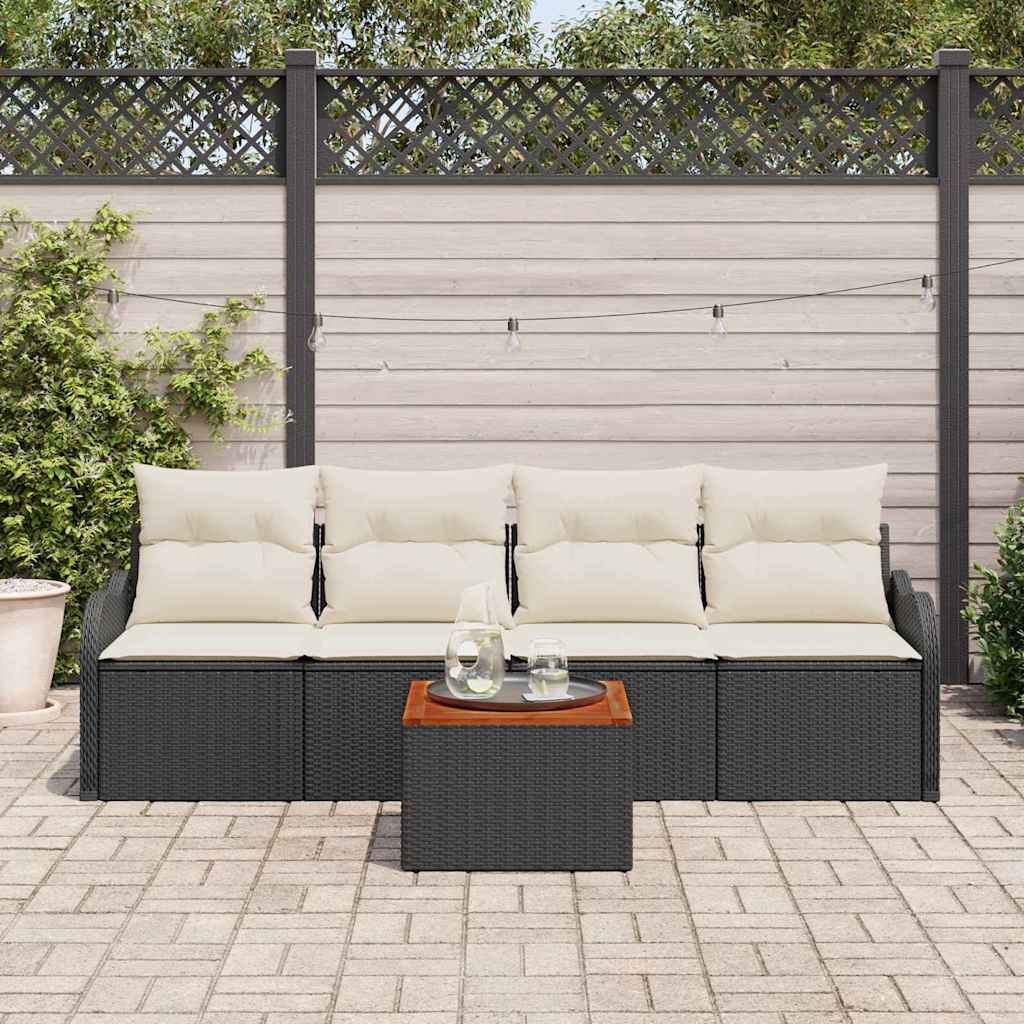 Conjunto de Sofá de Jardim 5 pcs Preto Rattan Sintético