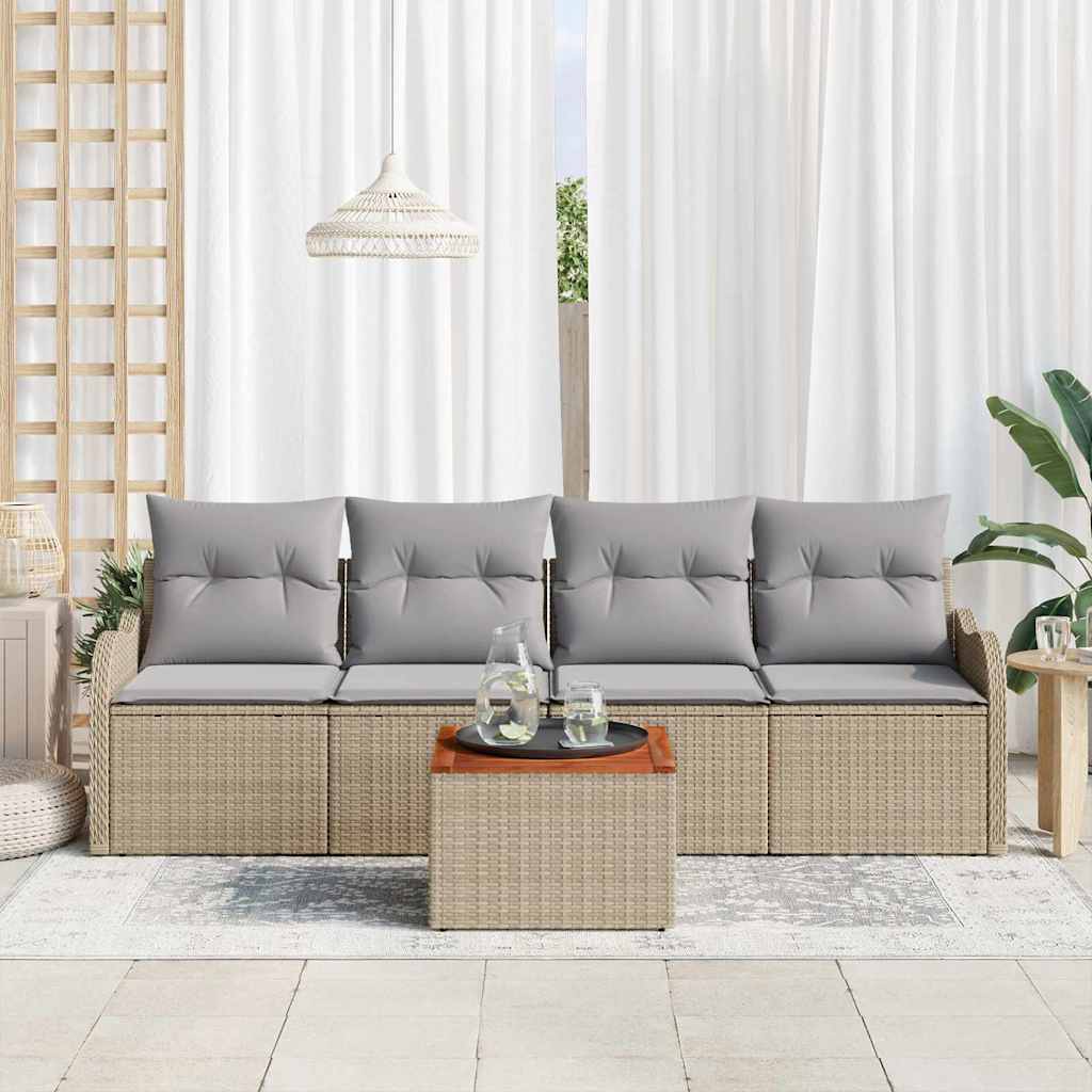 Conjunto de Sofá de Jardim 5 pcs Bege Rattan Sintético
