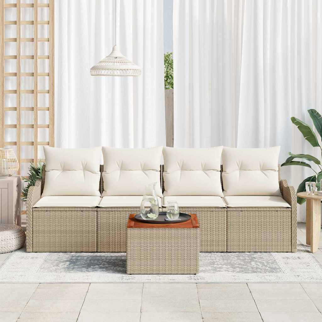 Conjunto de Sofá de Jardim 5 pcs Bege Rattan Sintético
