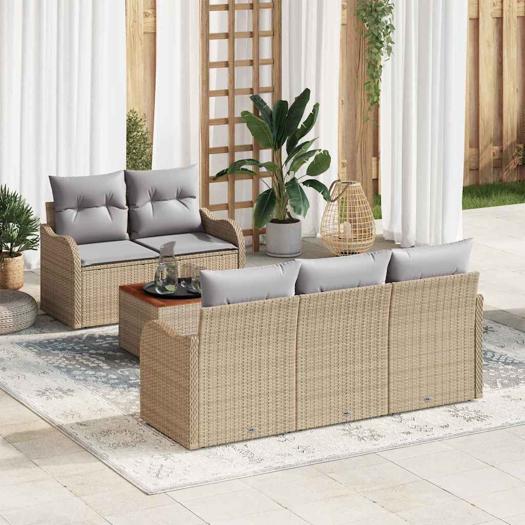 Conjunto de Sofá de Jardim 6 pcs Bege Rattan Sintético