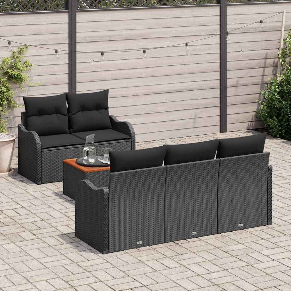Conjunto de Sofá de Jardim 6 pcs Preto Rattan Sintético