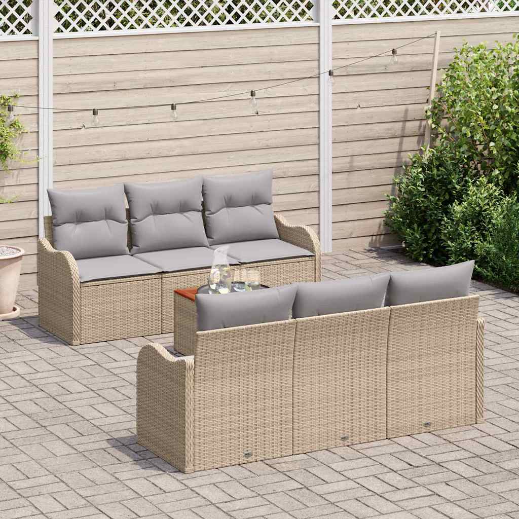 Conjunto de Sofá de Jardim 7 pcs Bege Rattan Sintético