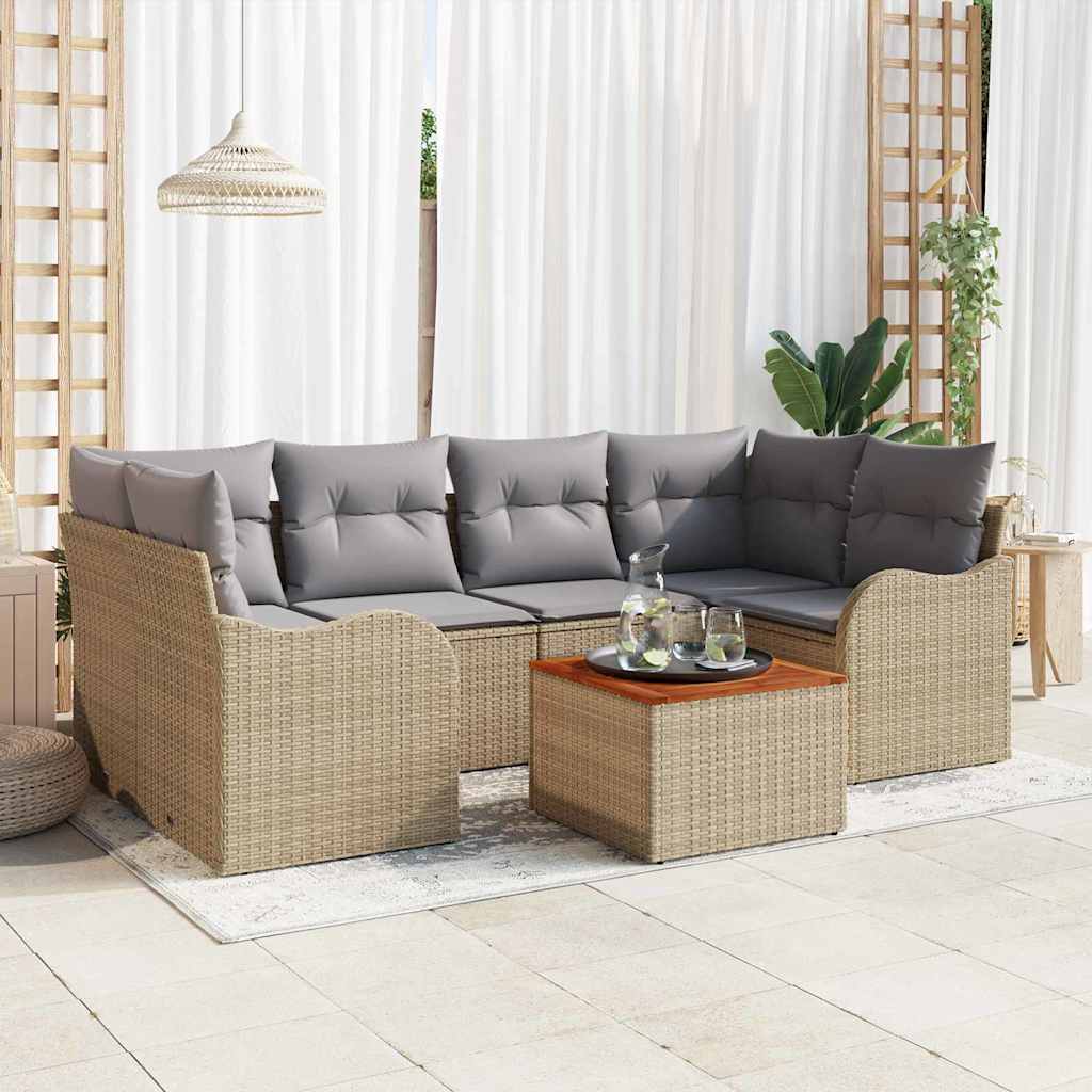 Conjunto de Sofá de Jardim 7 pcs Bege Rattan Sintético