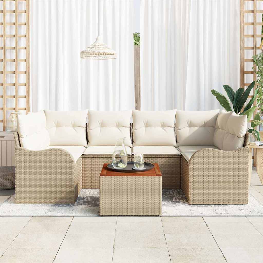 Conjunto de Sofá de Jardim 7 pcs Bege Rattan Sintético