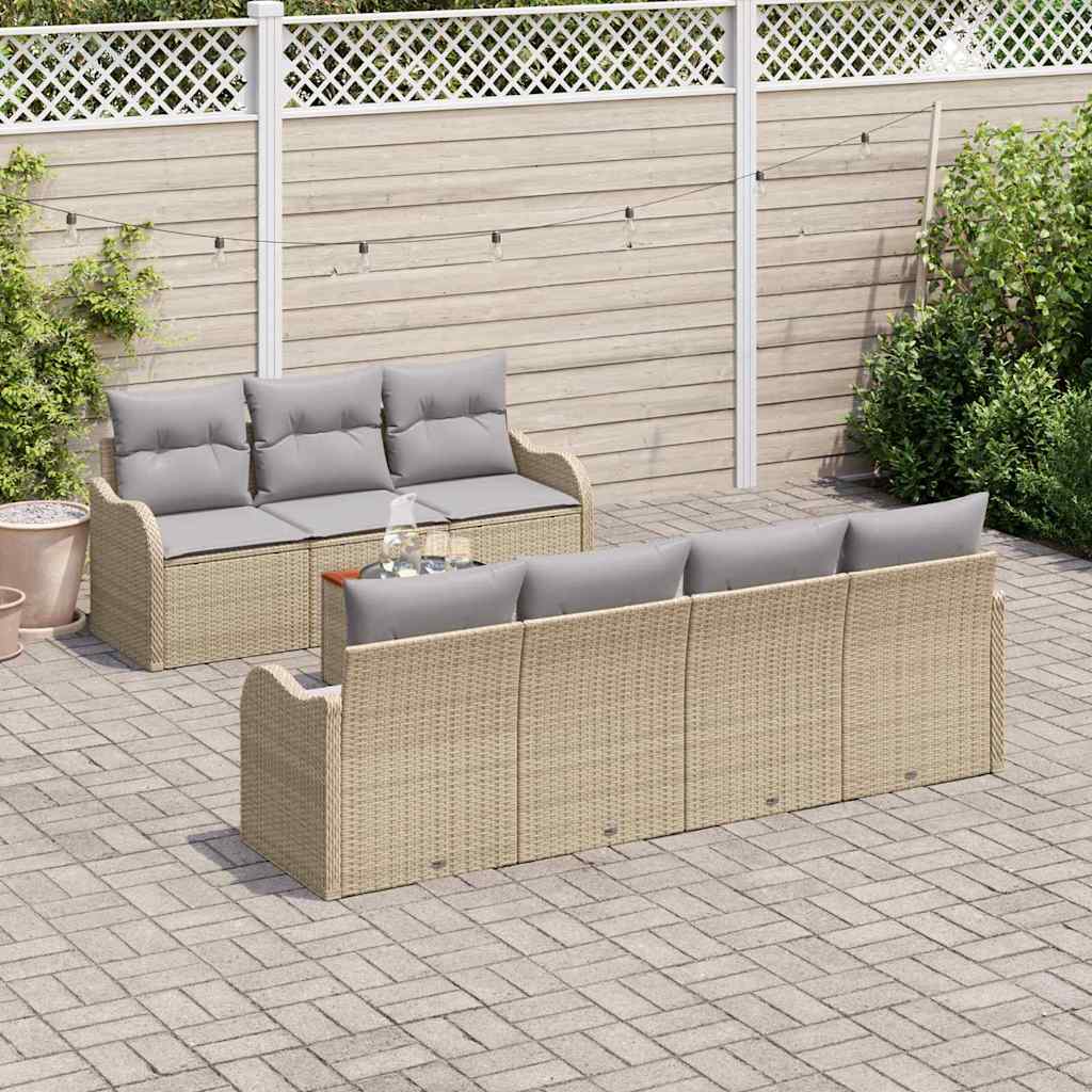 Conjunto de Sofá de Jardim 8 pcs Bege Rattan Sintético