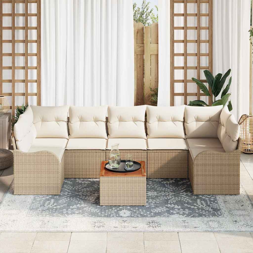 Conjunto de Sofá de Jardim 8 pcs Bege Rattan Sintético