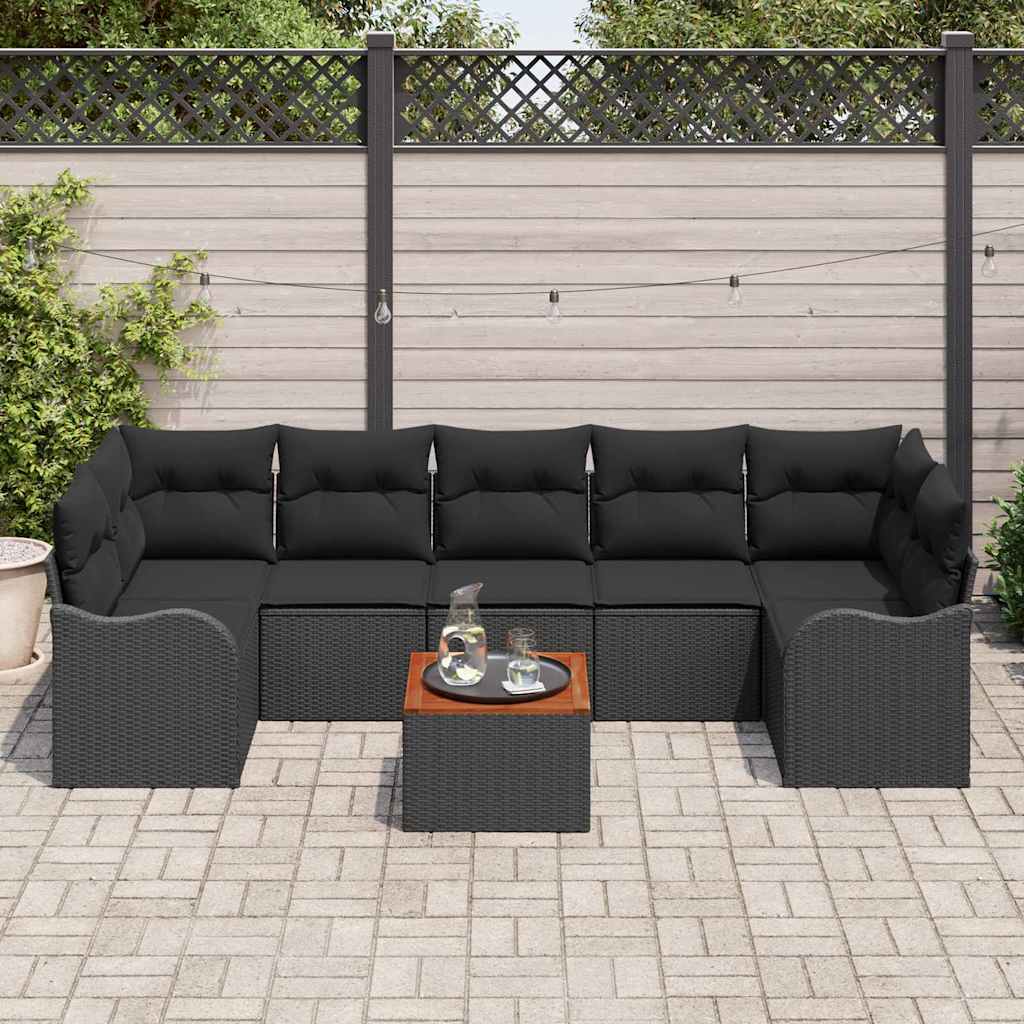 Conjunto de Sofá de Jardim 8 pcs Preto Rattan Sintético
